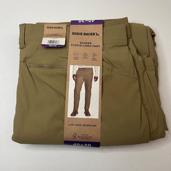 Eddie Bauer Men’s Fleece Lined Pants Water Resistant, Stretch, Zipper Pockets - Picture 6 of 9